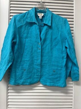 Talbots Turquoise Button-Front Linen Jacket sz12